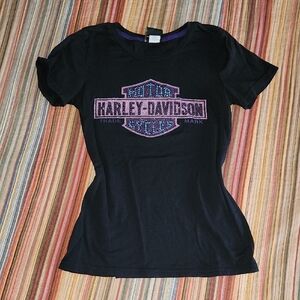 Harley-Davidson Black and Purple Women's Top